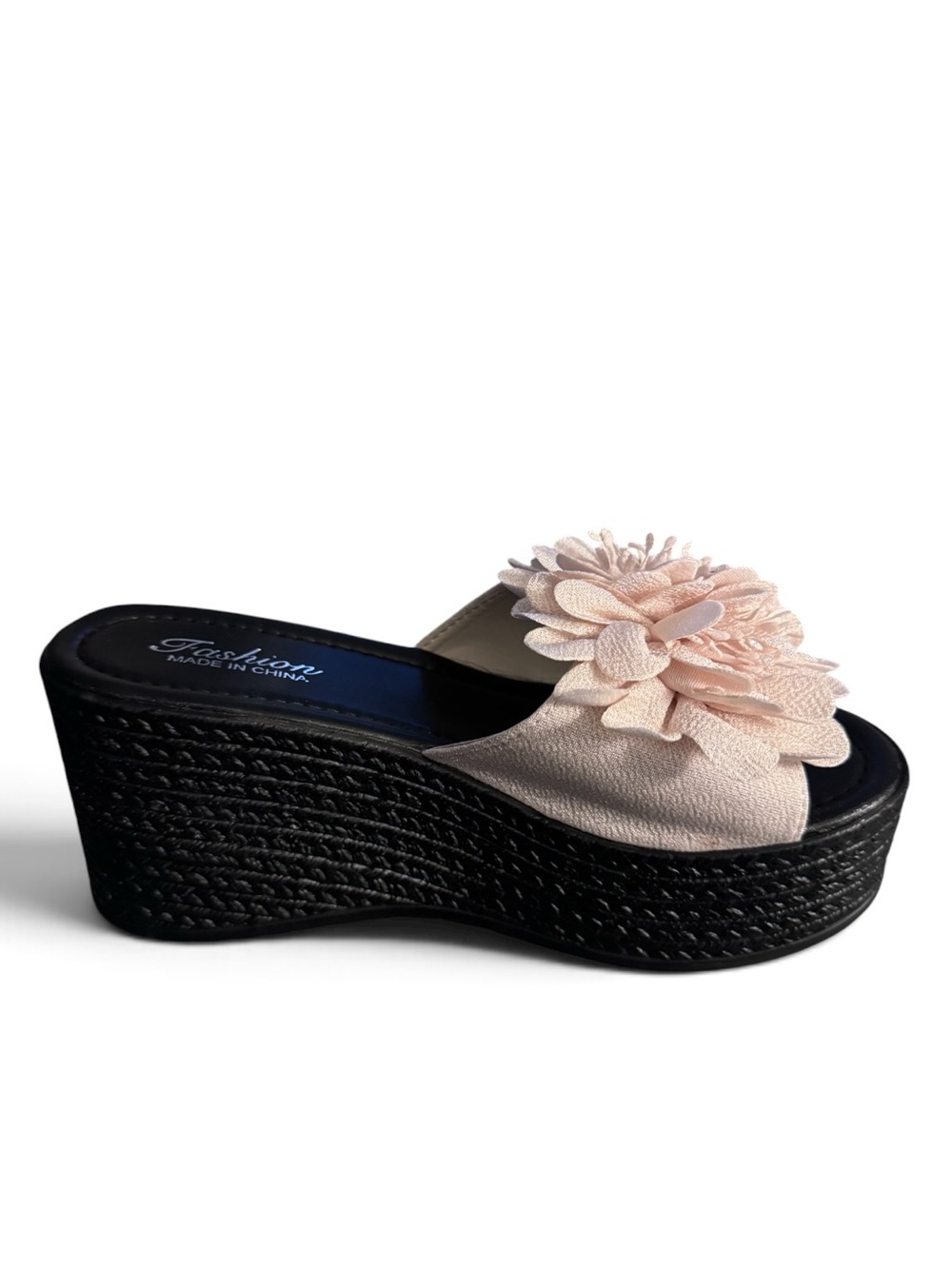 SHEIN Black & Apricot 3D Flower Platform Wedge Sandals – Size CN 41 / US 9.5